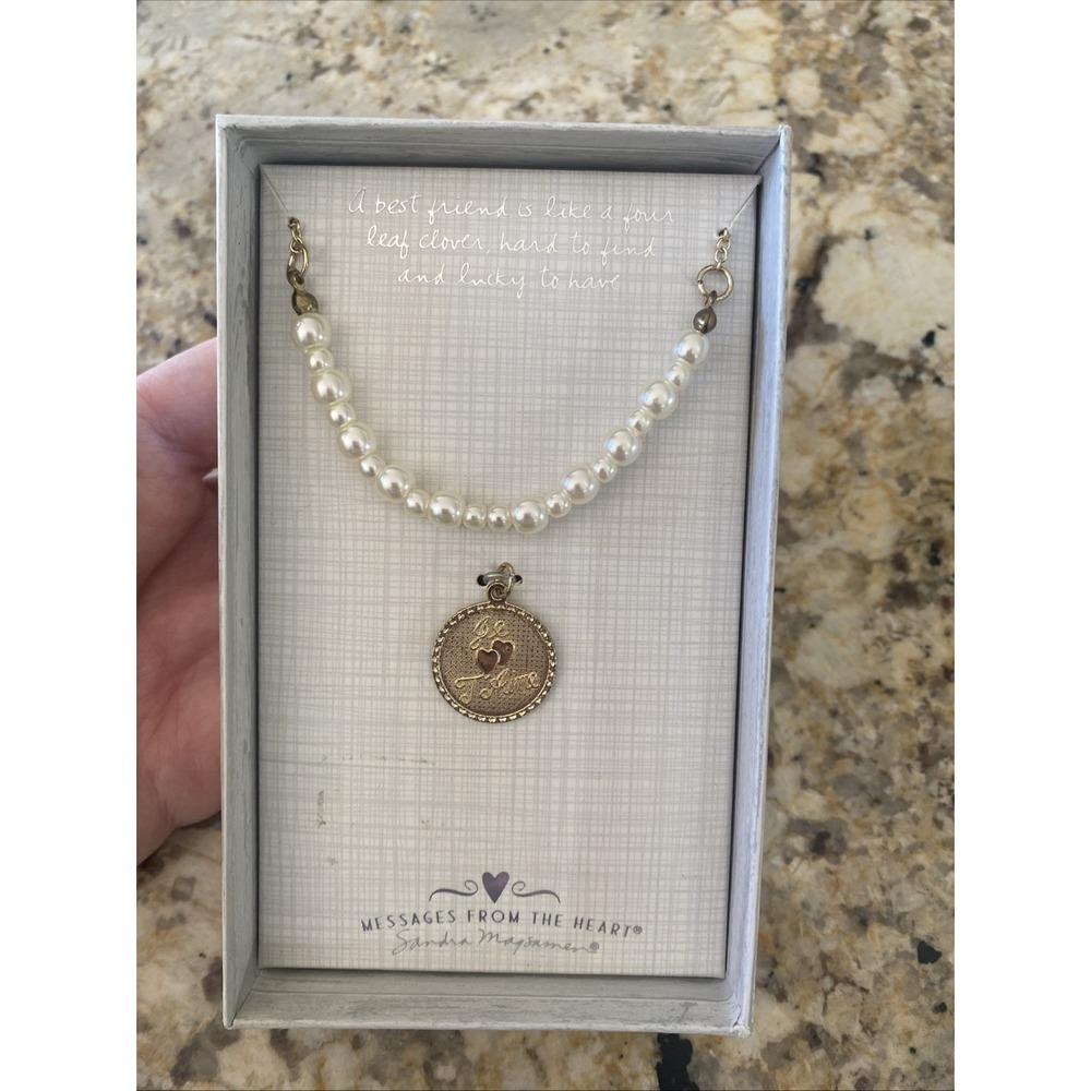 Sandra Magsamen Messages From The Heart Necklace Womens OS Gold Pearl Je T'aime